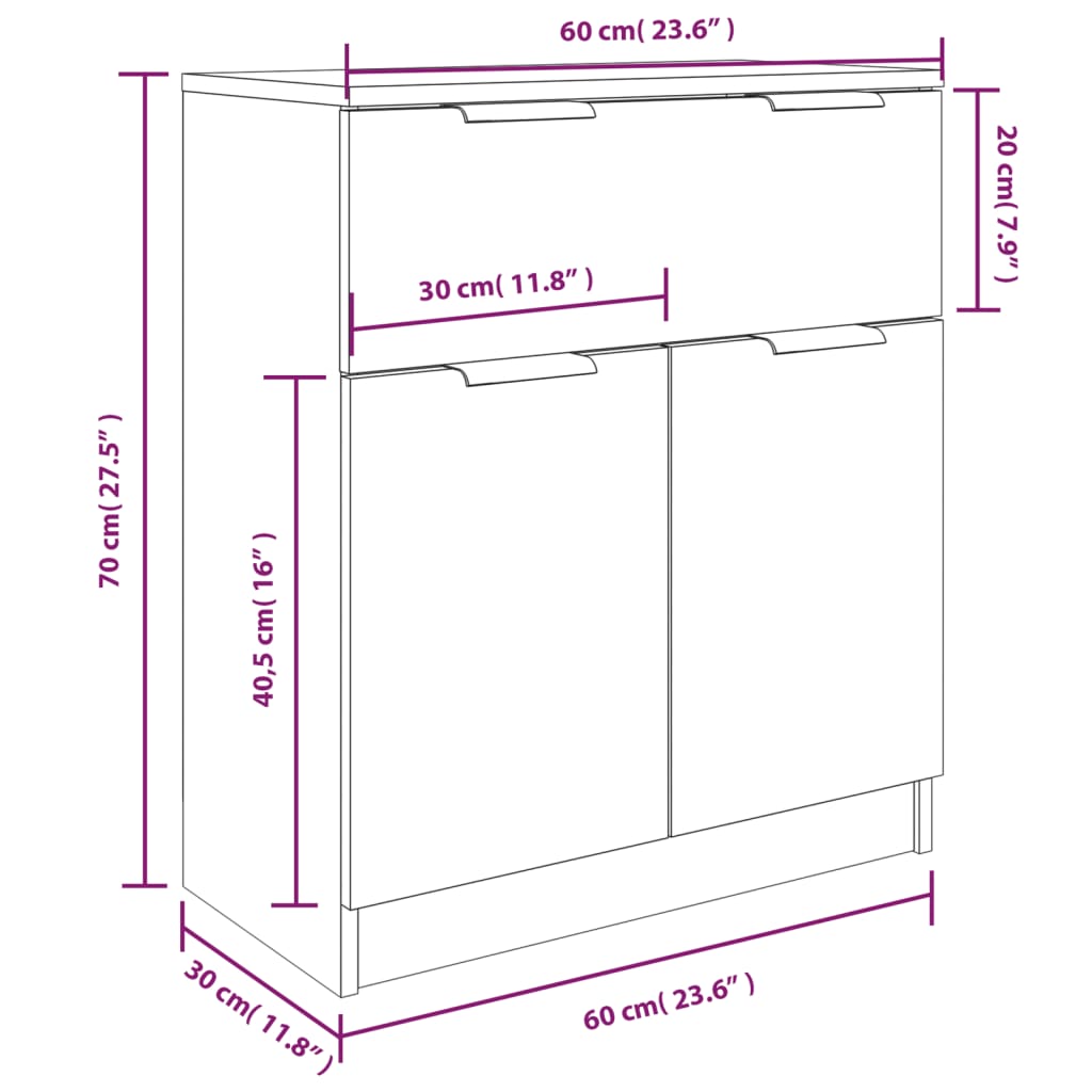 3 kosi Sideboards Črni inženirski les