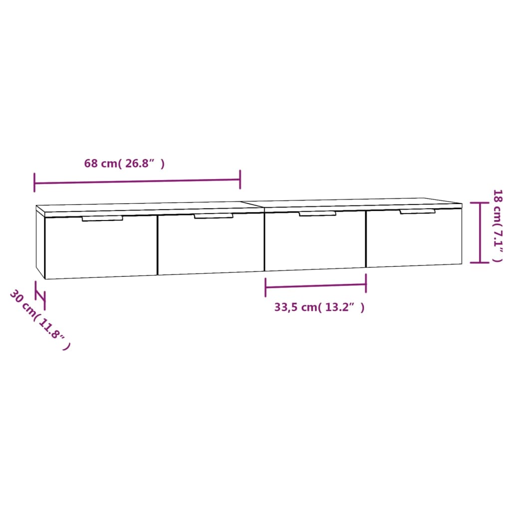 Stenska omarica 2 kosa črna 68x30x20 cm inženirski les