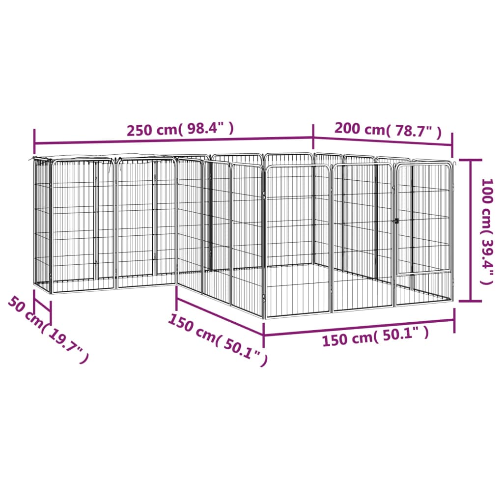 Pasja ograda z 18 paneli črna 50x100 cm prašno barvano jeklo