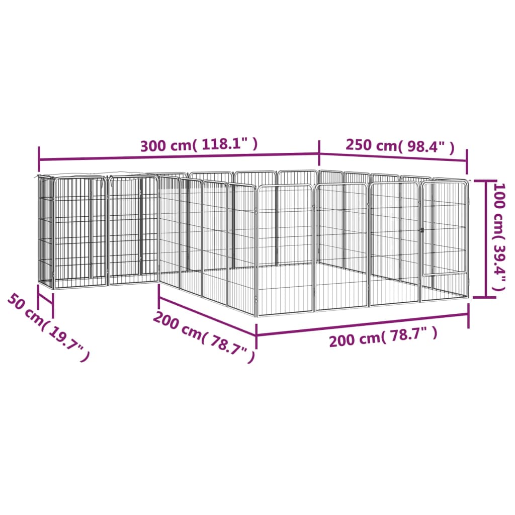 Pasja ograda z 22 paneli črna 50x100 cm prašno barvano jeklo