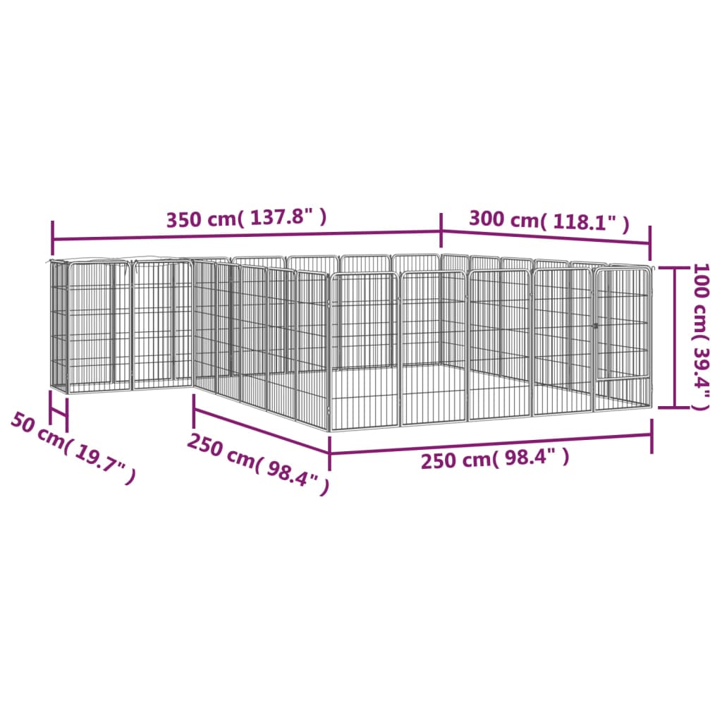 Pasja ograda s 26 paneli črna 50x100 cm prašno barvano jeklo