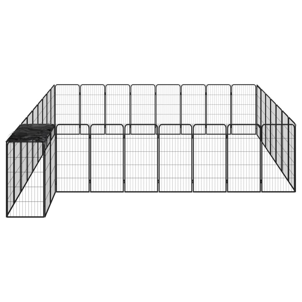 Pasja ograda s 34 paneli črna 50x100 cm prašno barvano jeklo