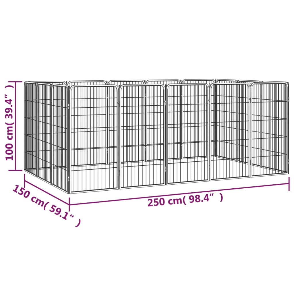 Pasja ograda s 16 paneli črna 50x100 cm prašno barvano jeklo