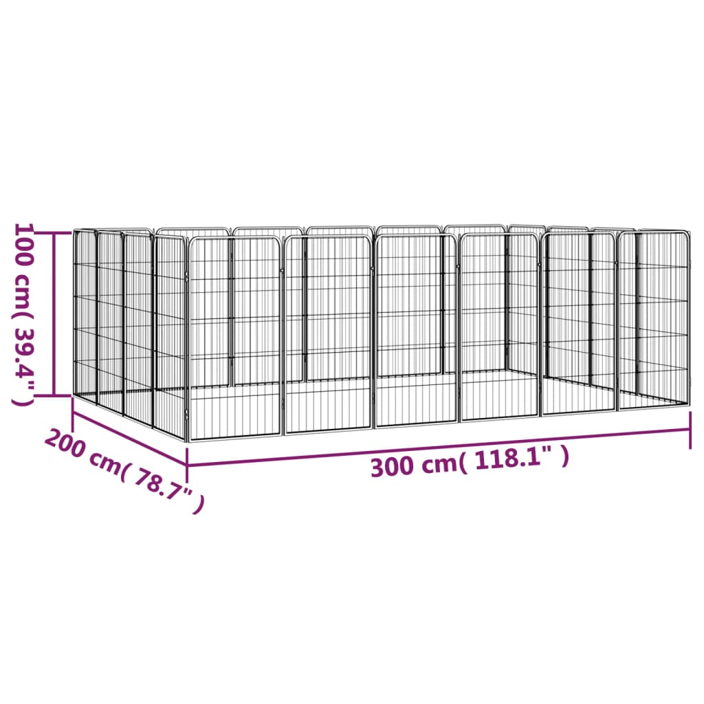 Pasja ograda z 20 paneli črna 50x100 cm prašno barvano jeklo