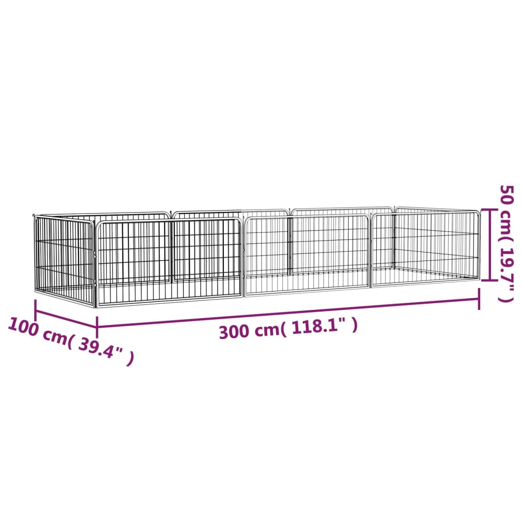 Pasja ograda z 8 paneli črna 100x50 cm prašno barvano jeklo