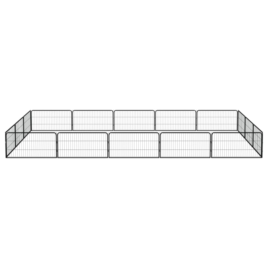 Pasja ograda s 16 paneli črna 100x50 cm prašno barvano jeklo