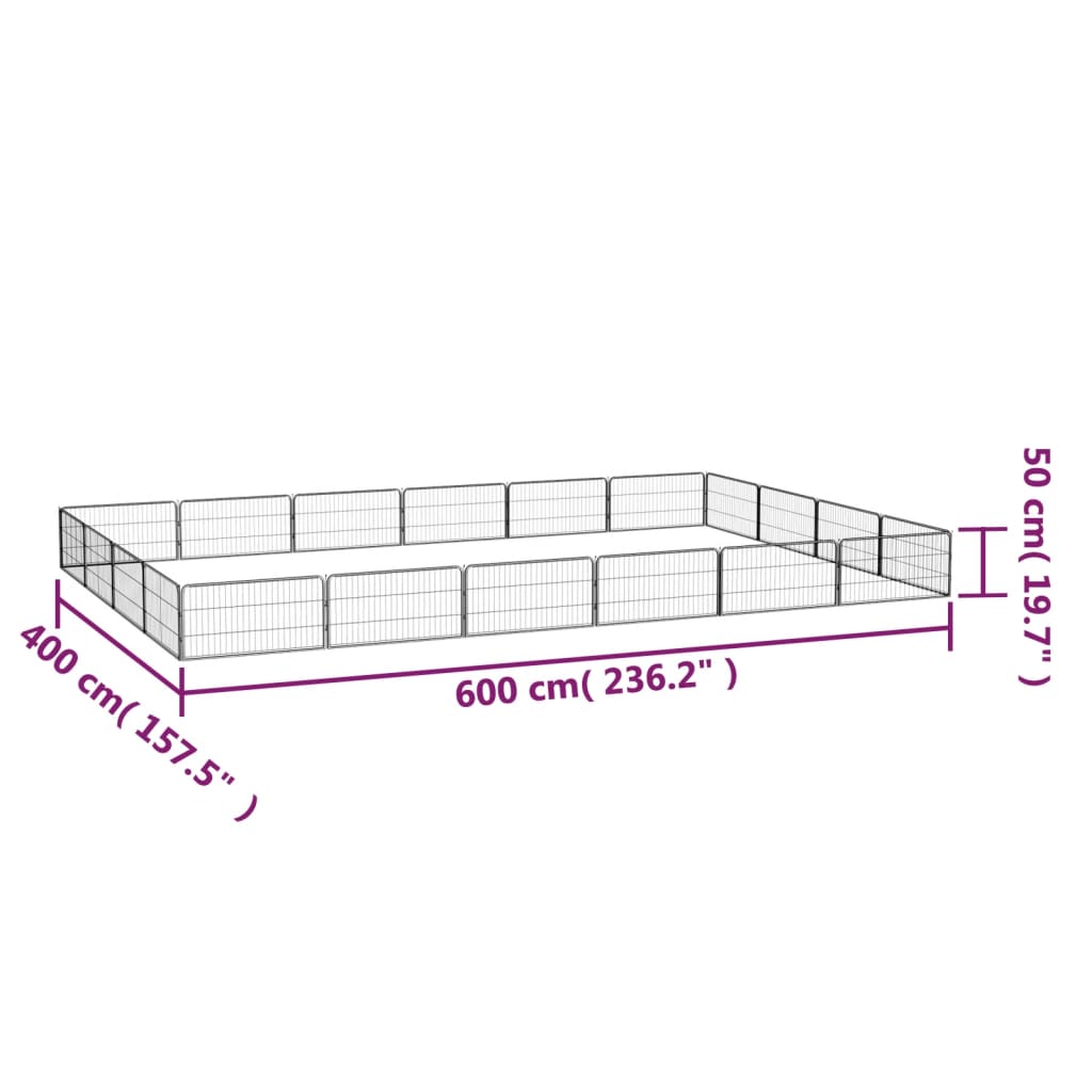 Pasja ograda z 20 paneli črna 100x50 cm prašno barvano jeklo