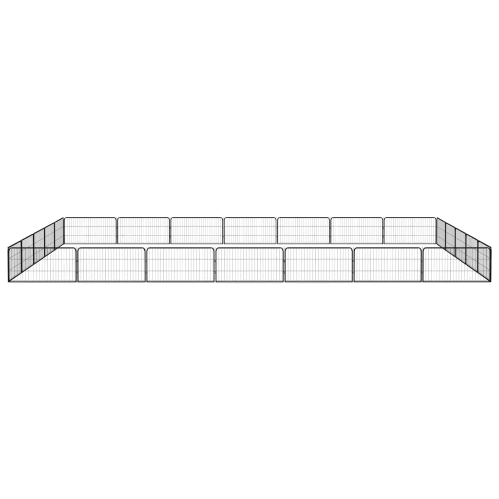 Pasja ograda s 24 paneli črna 100x50 cm prašno barvano jeklo