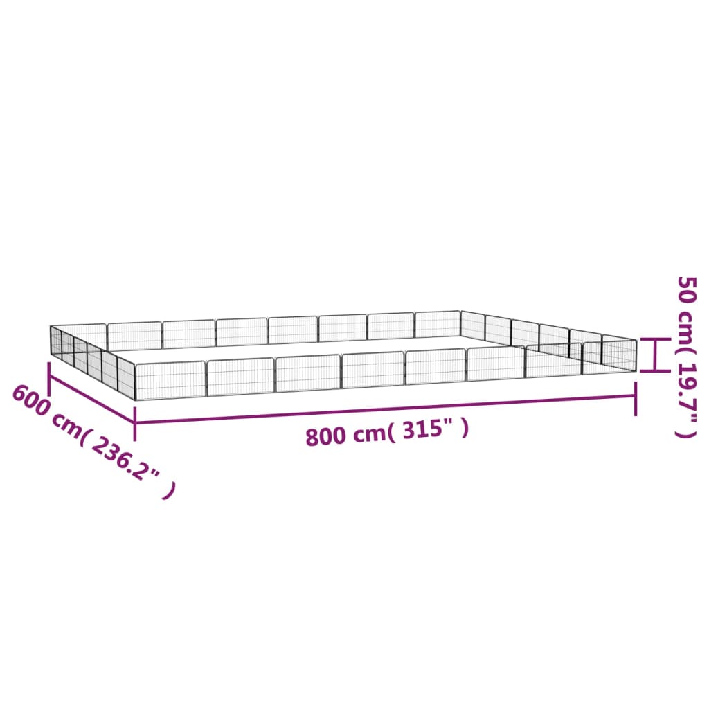 Pasja ograda z 28 paneli črna 100x50 cm prašno barvano jeklo