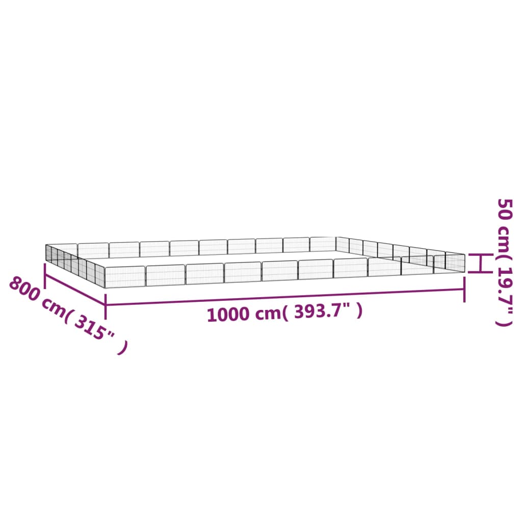 Pasja ograda s 36 paneli črna 100x50 cm prašno barvano jeklo