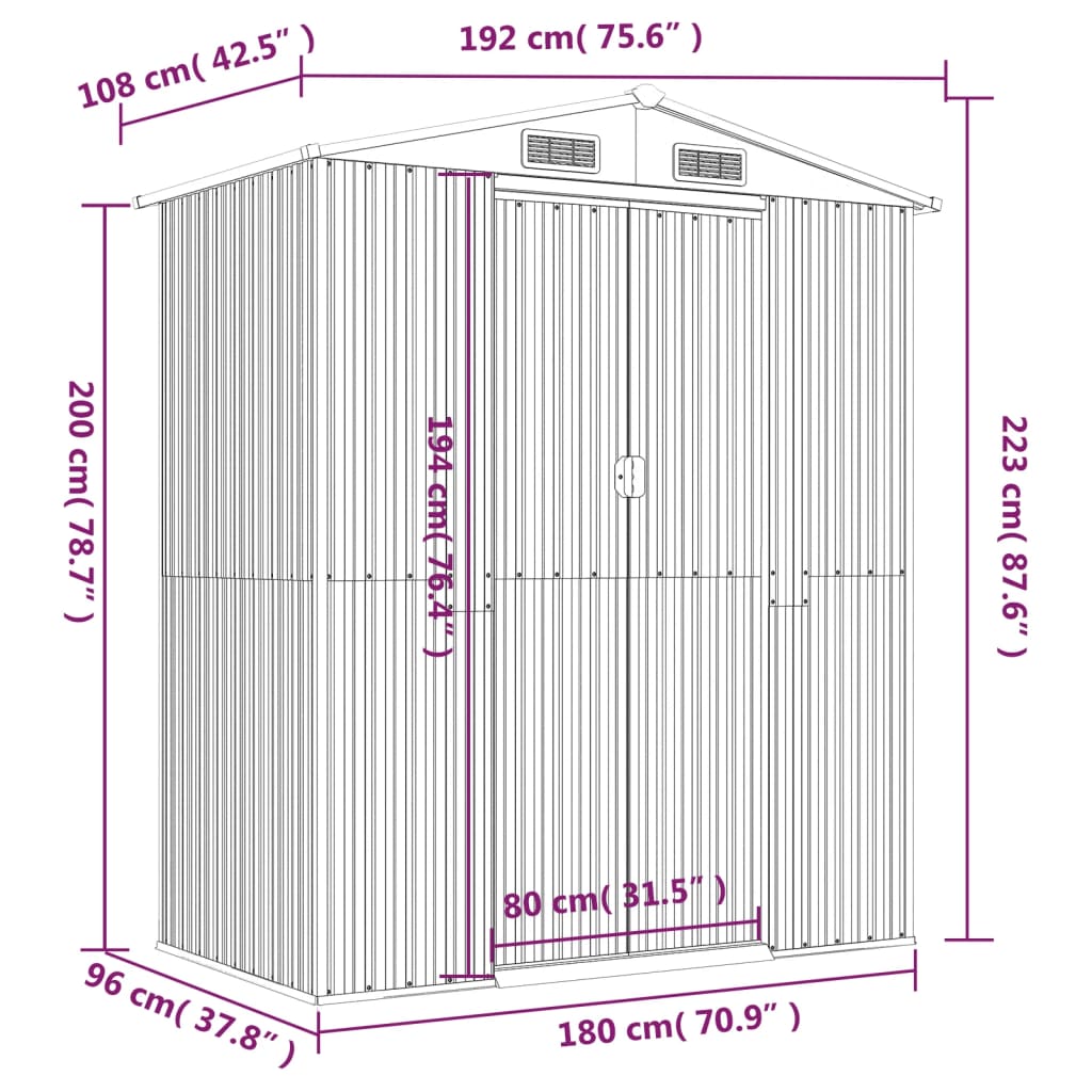 Vrtna lopa zelena 192x108x223 cm pocinkano jeklo