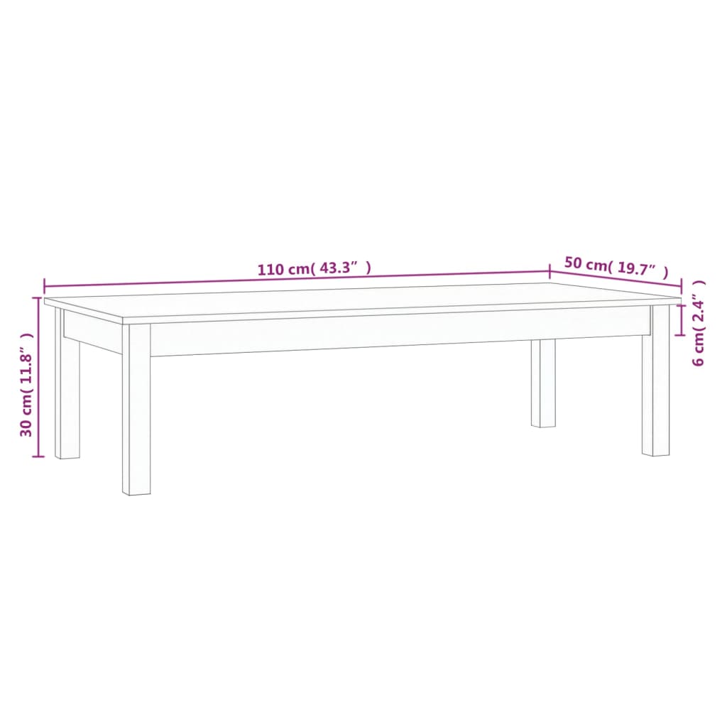 Klubska mizica 110x50x30 cm trdna borovina