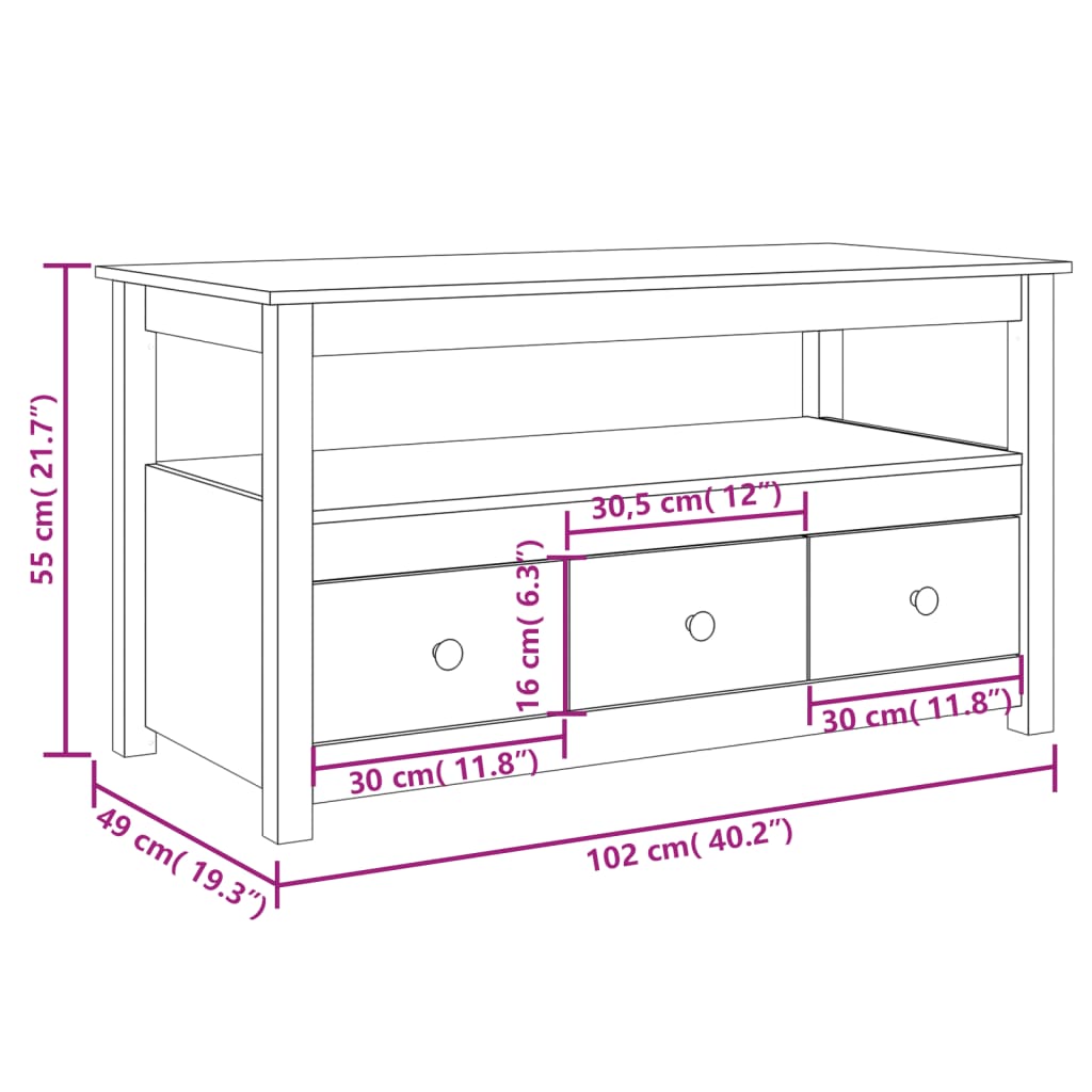 Klubska mizica bela 102x49x55 trdna borovina