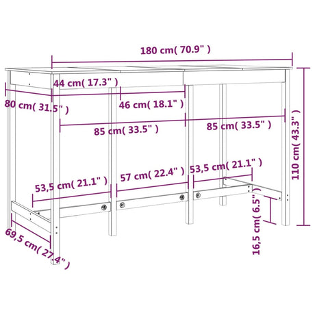 Barska miza 180x80x110 cm trdna borovina