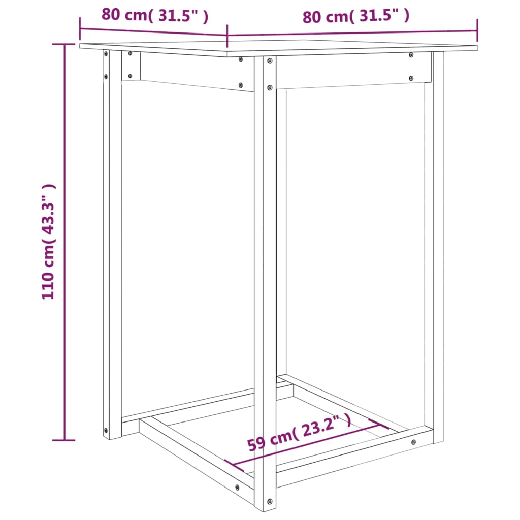 Barska miza 80x80x110 cm trdna borovina