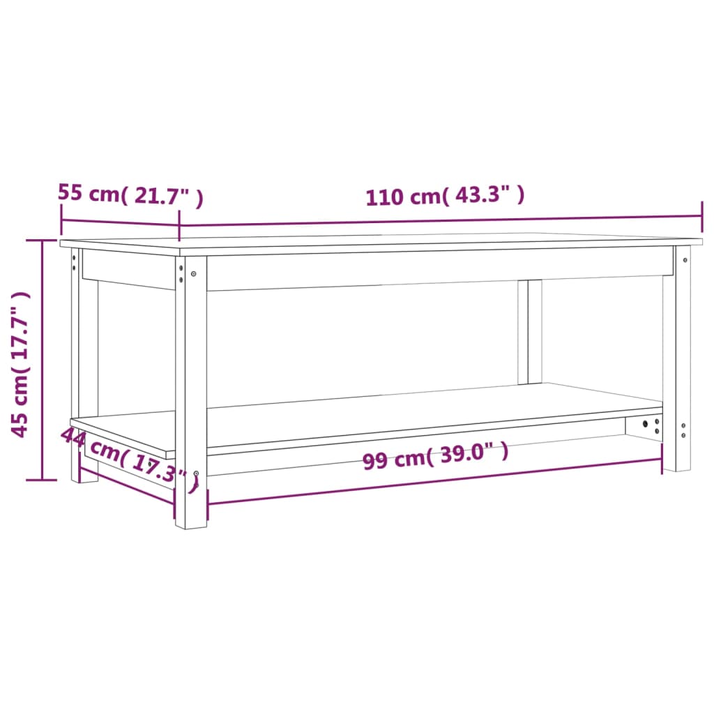 Klubska mizica 110x55x45 trdna borovina