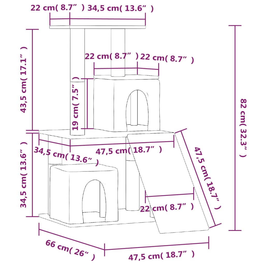 Mačje drevo s praskalniki iz sisala krem 82 cm