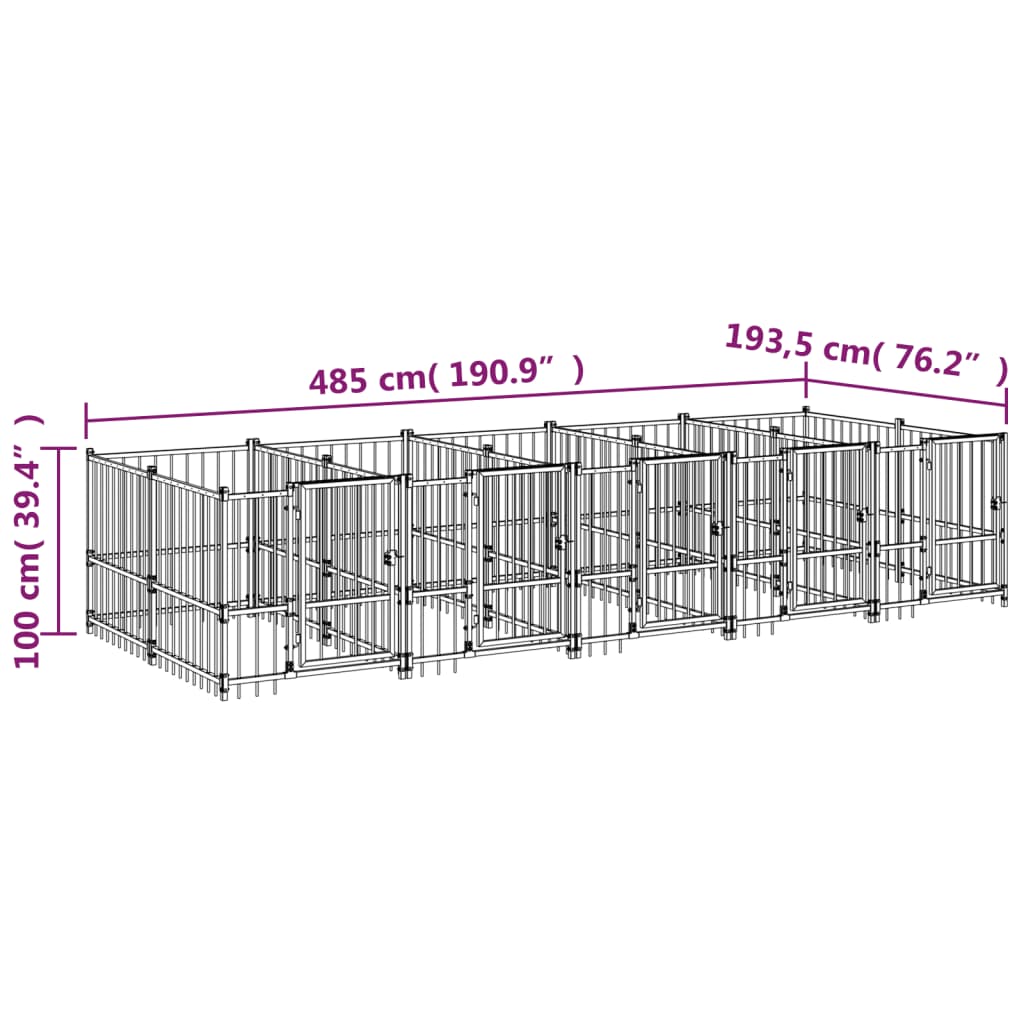 Zunanji pasji boks jeklo 9,38 m²