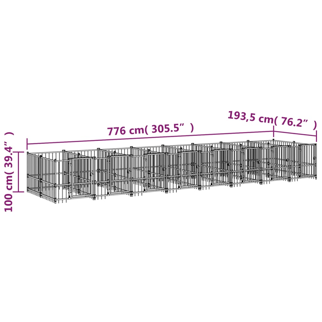 Zunanji pasji boks jeklo 15,02 m²