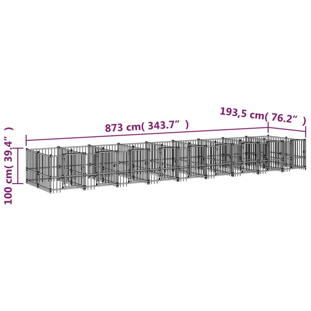 Zunanji pasji boks jeklo 16,89 m²