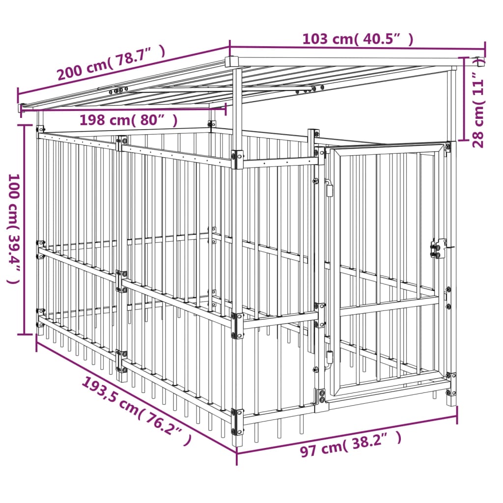 Zunanji pasji boks s streho jeklen 1,88 m²