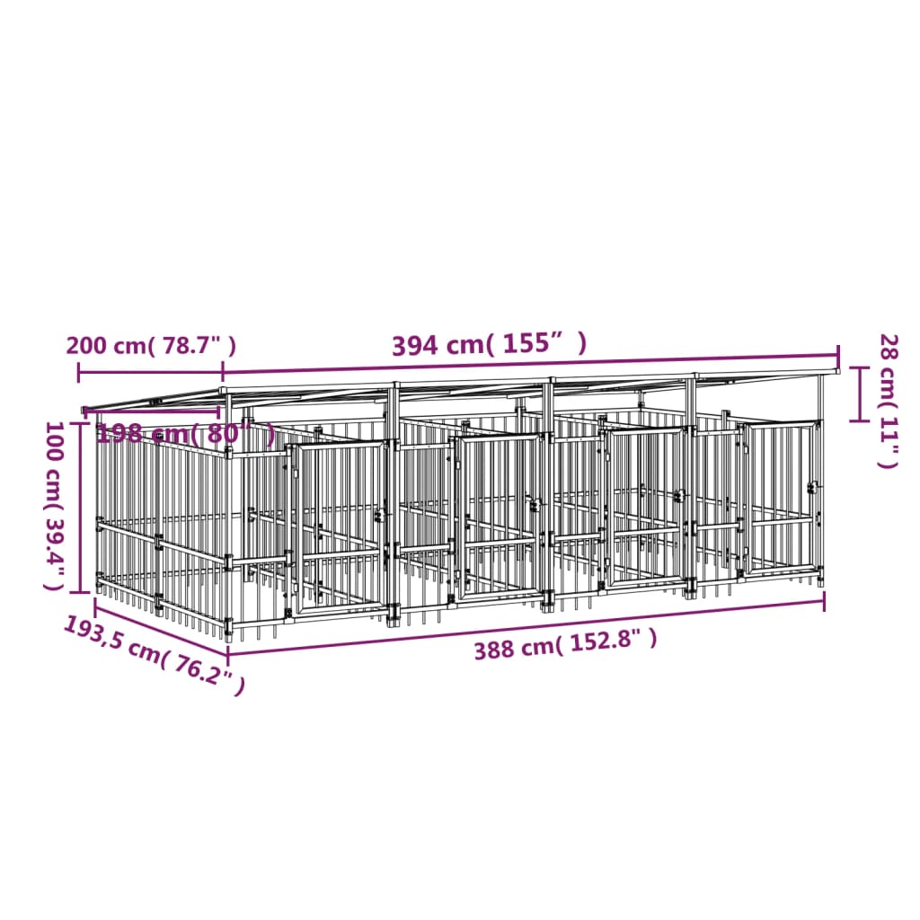 Zunanji pasji boks s streho jeklen 7,51 m²