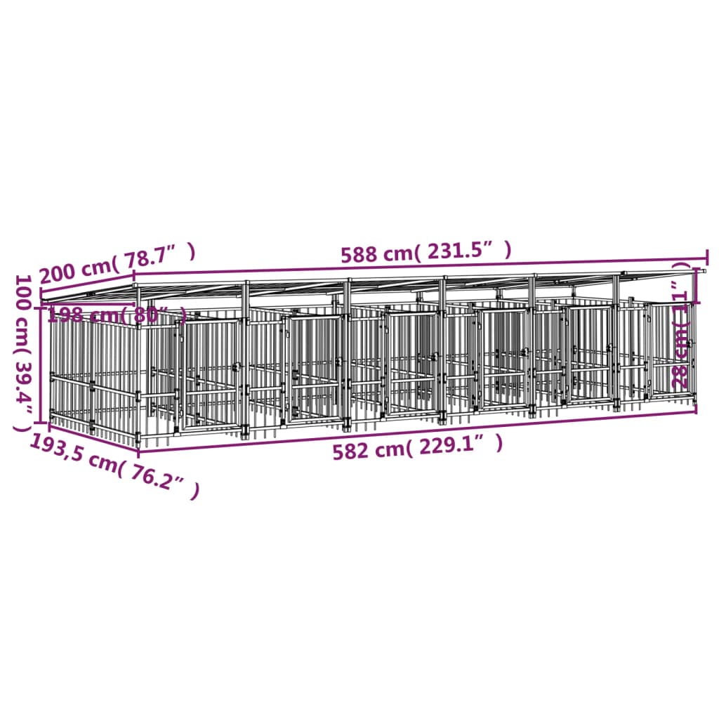 Zunanji pasji boks s streho jeklen 11,26 m²