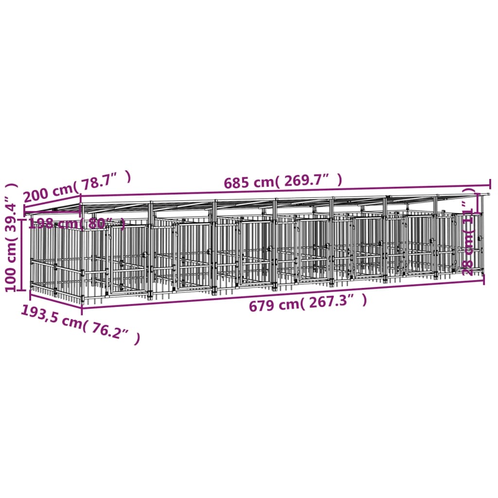 Zunanji pasji boks s streho jeklen 13,14 m²