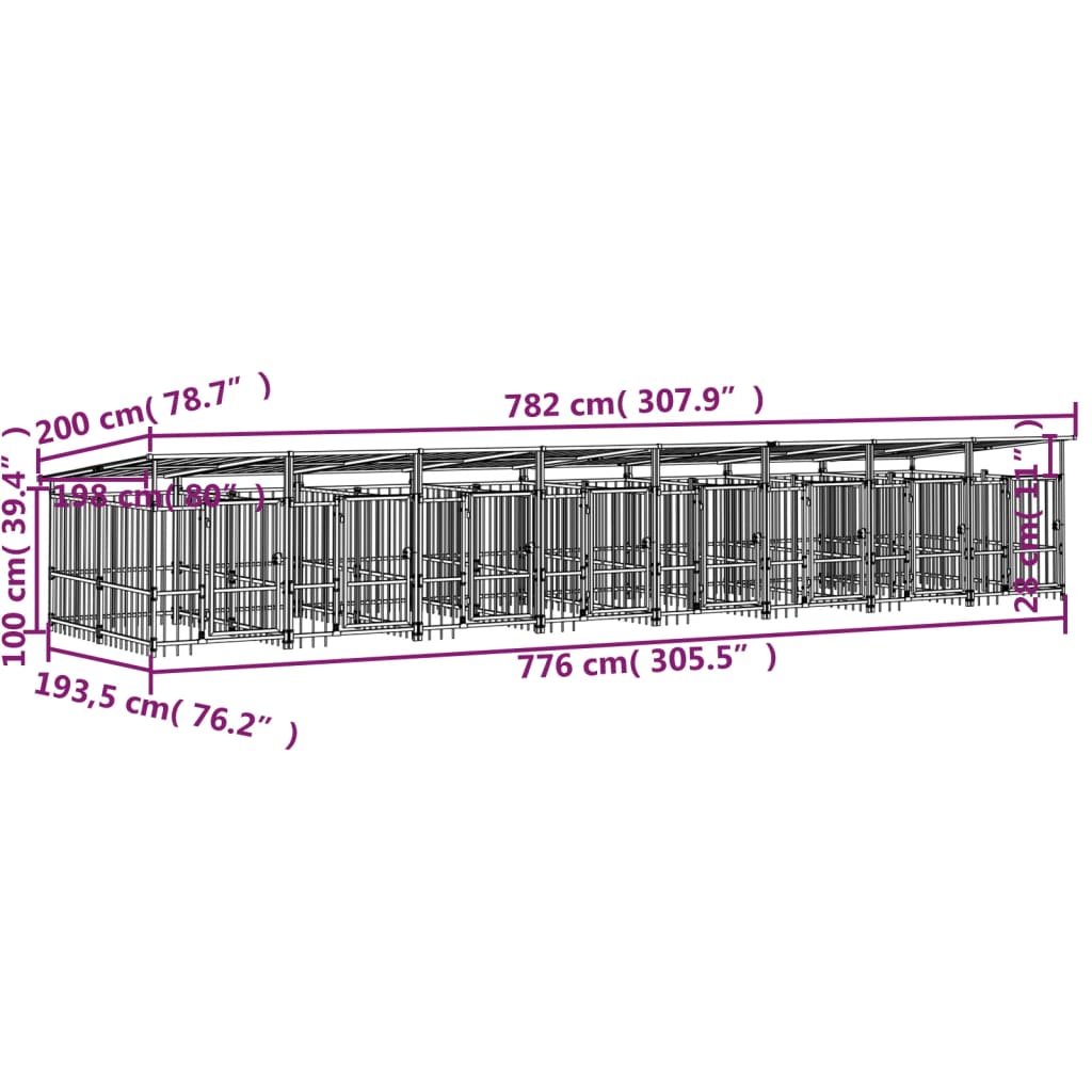 Zunanji pasji boks s streho jeklen 15,02 m²