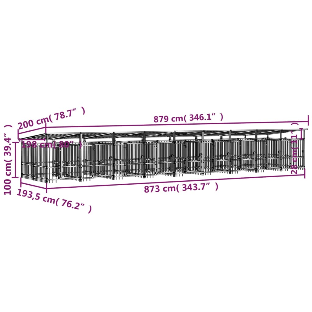 Zunanji pasji boks s streho jeklen 16,89 m²