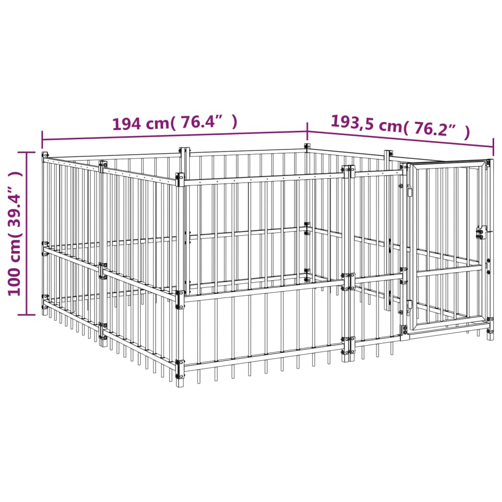 Zunanji pasji boks jeklo 3,75 m²