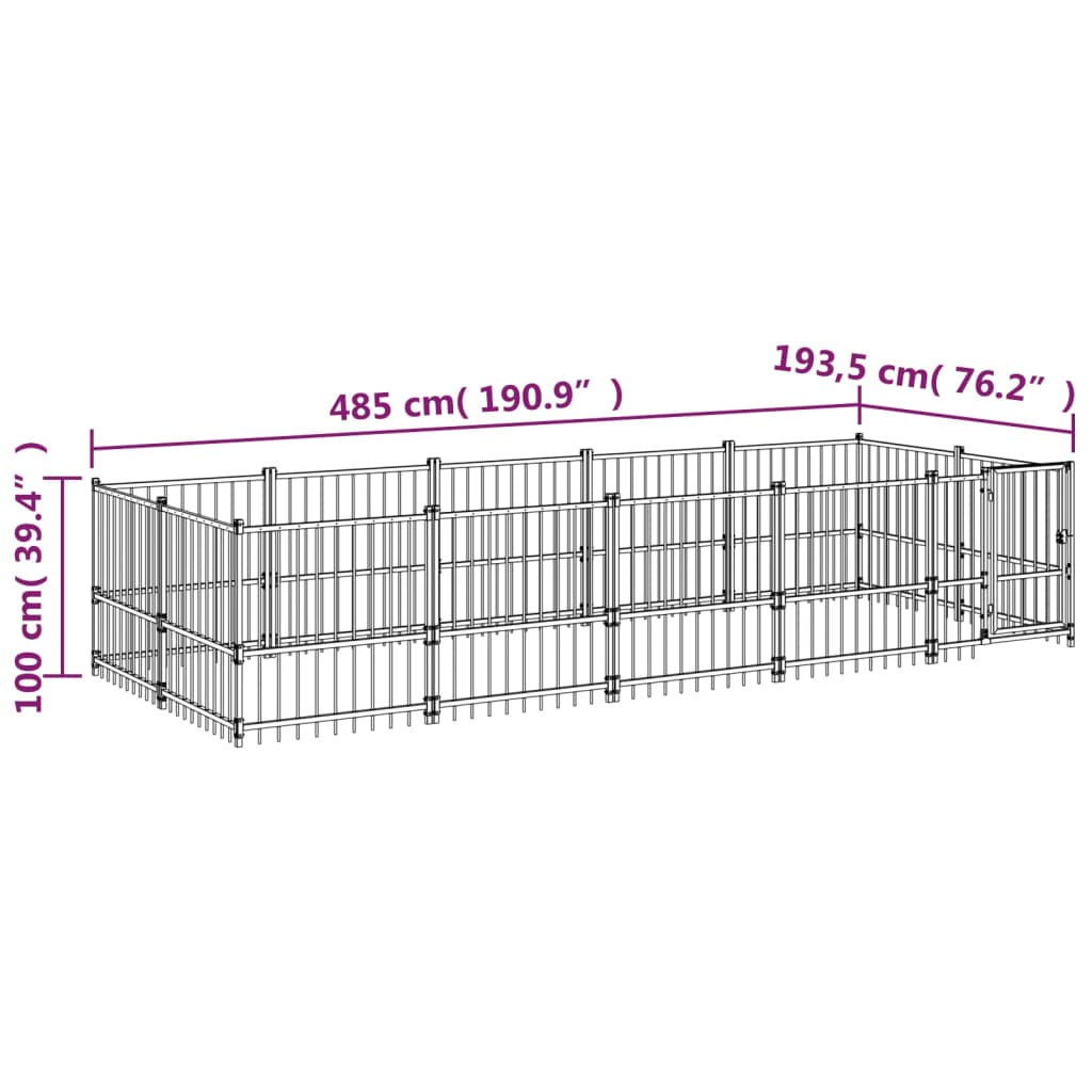 Zunanji pasji boks jeklo 9,38 m²