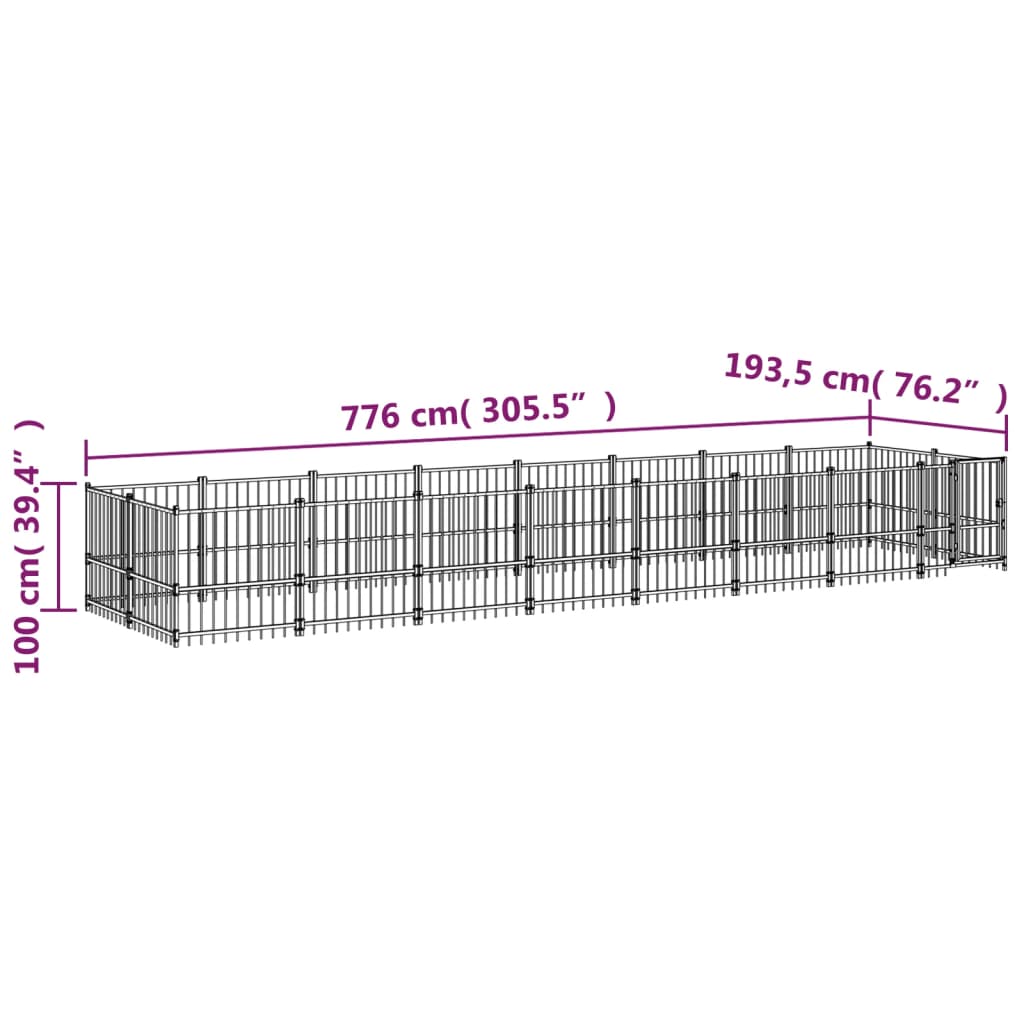 Zunanji pasji boks jeklo 15,02 m²