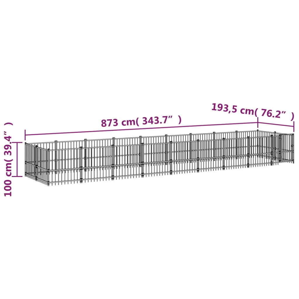 Zunanji pasji boks jeklo 16,89 m²