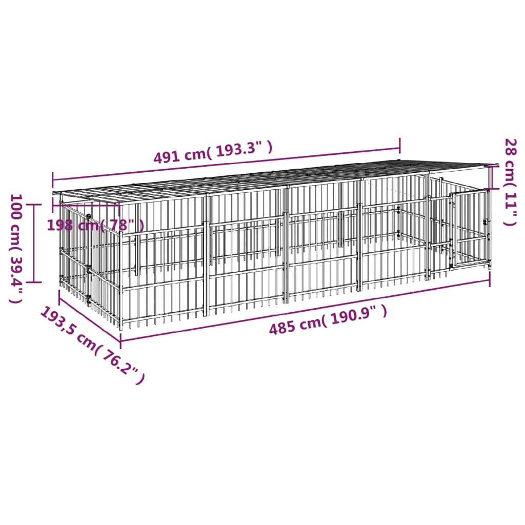 Zunanji pasji boks s streho jeklen 9,38 m²