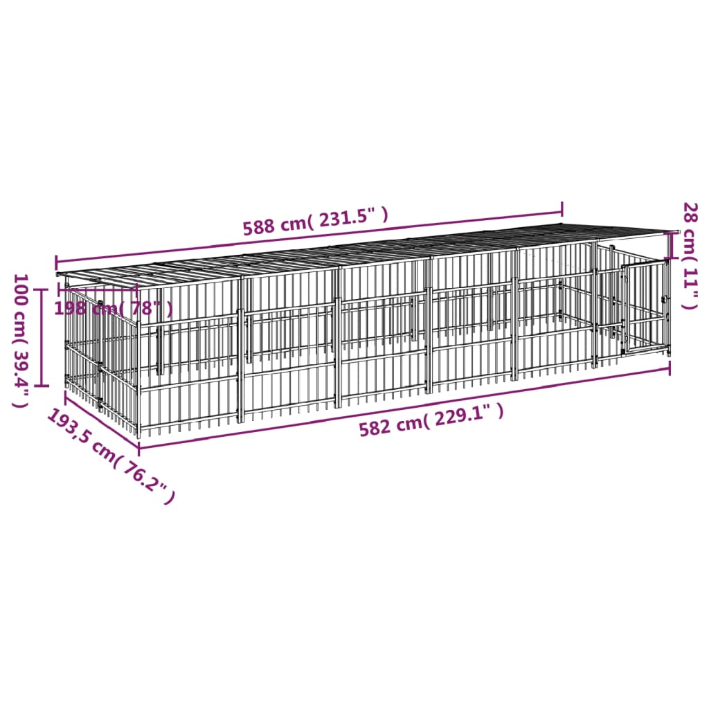 Zunanji pasji boks s streho jeklen 11,26 m²