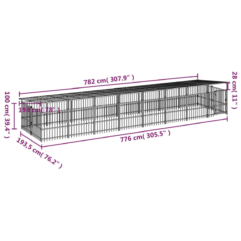 Zunanji pasji boks s streho jeklen 15,02 m²