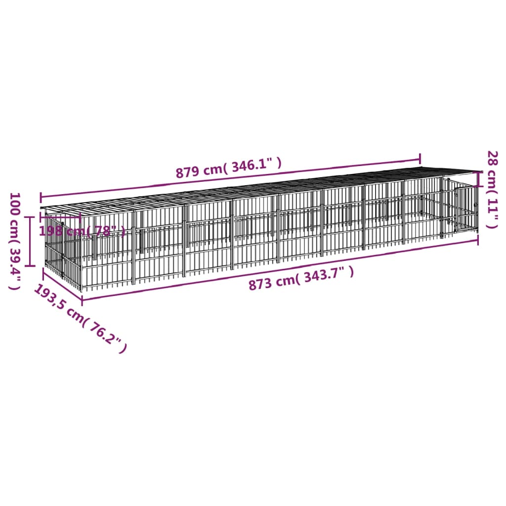 Zunanji pasji boks s streho jeklen 16,89 m²