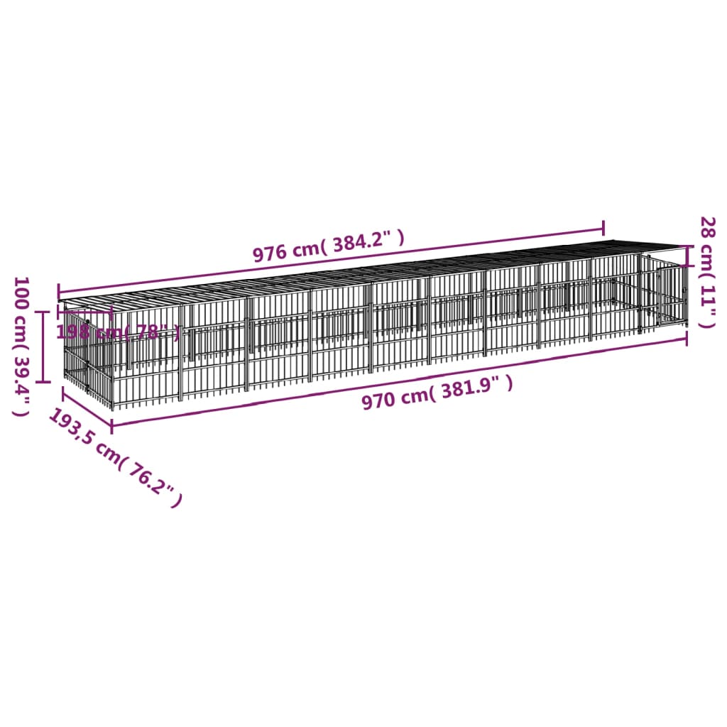 Zunanji pasji boks s streho jeklen 18,77 m²