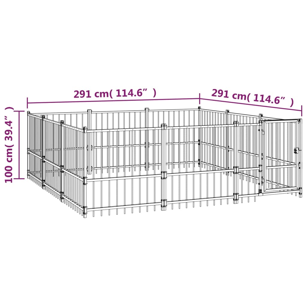 Zunanji pasji boks jeklo 8,47 m²