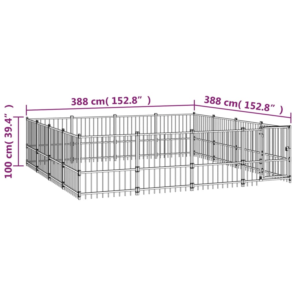 Zunanji pasji boks jeklo 15,05 m²