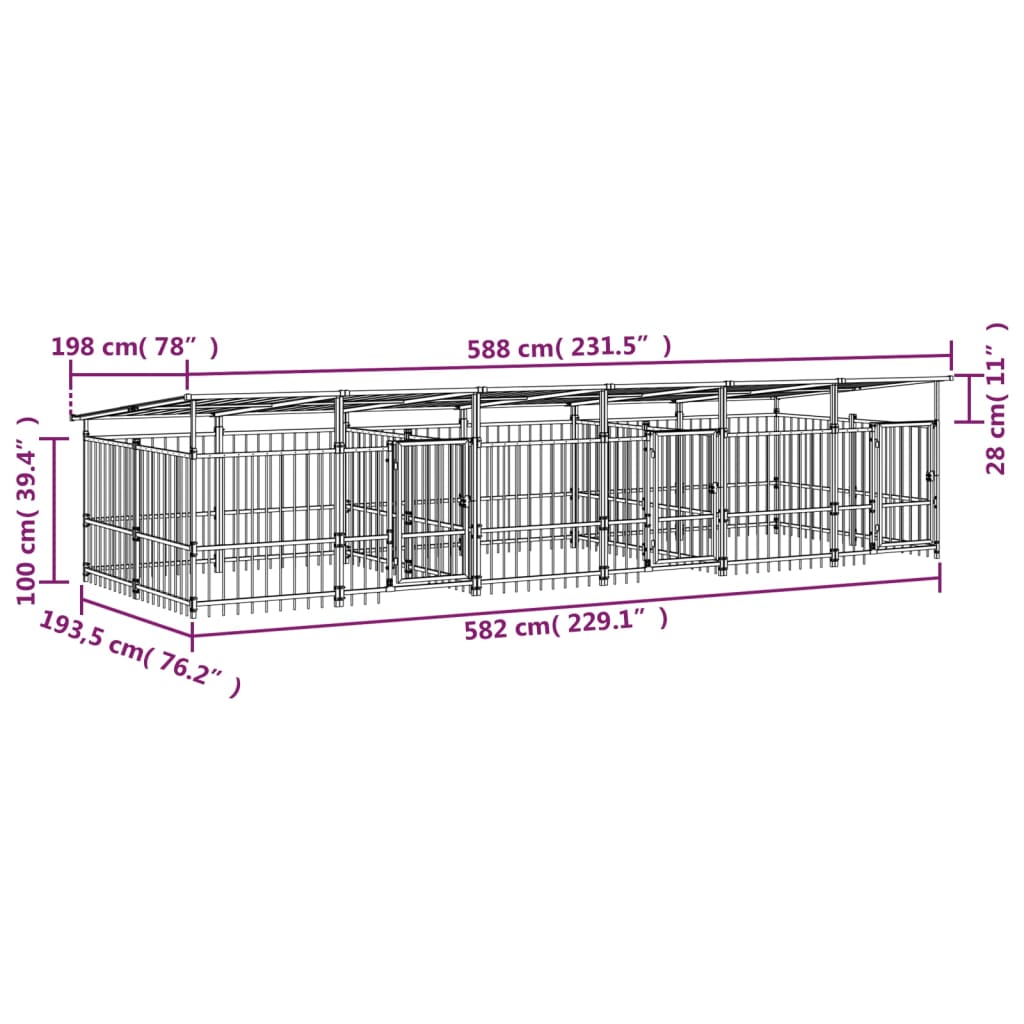 Zunanji pasji boks s streho jeklen 11,26 m²