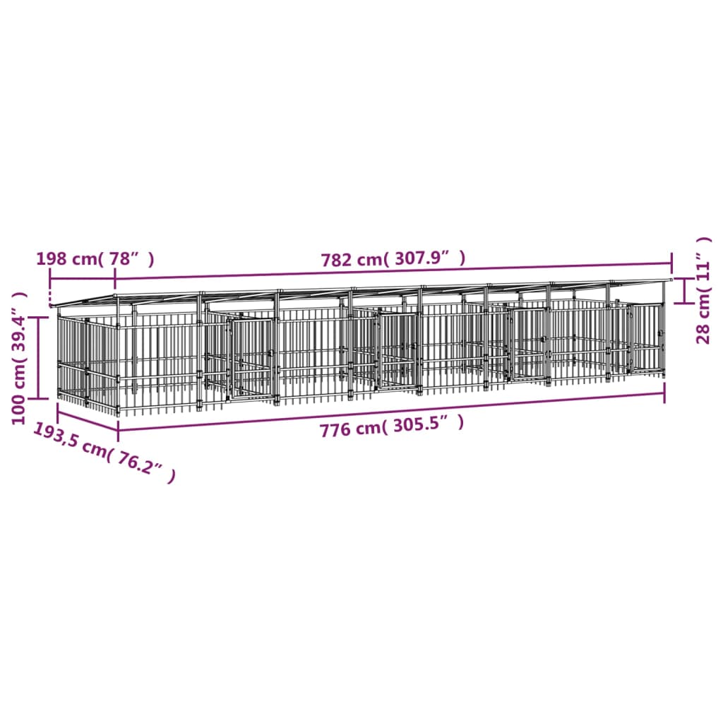 Zunanji pasji boks s streho jeklen 15,02 m²