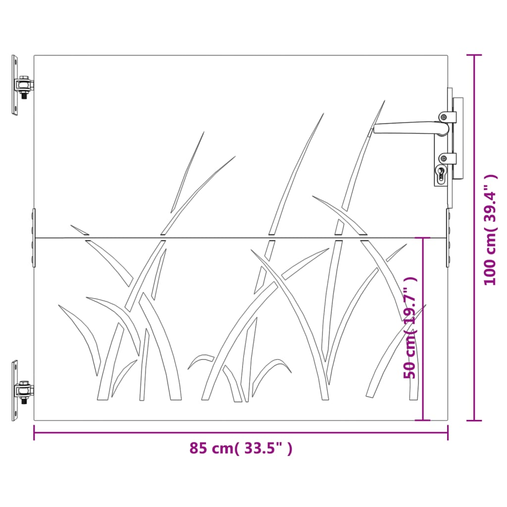 Vrtna vrata 85x100 cm corten jeklo dizajn trave