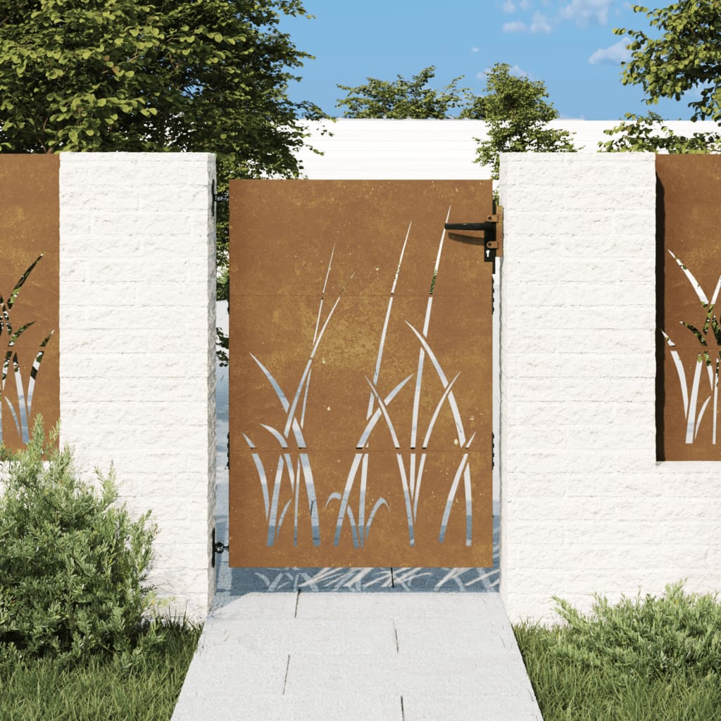 Vrtna vrata 85x125 cm corten jeklo dizajn trave