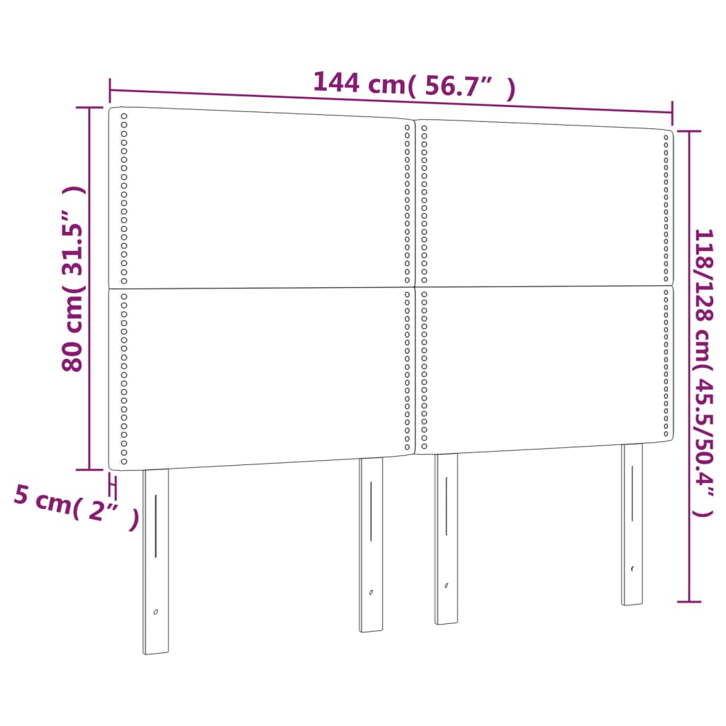 Posteljno vzglavje 4 kosa svetlo siv 72x5x78/88 cm žamet