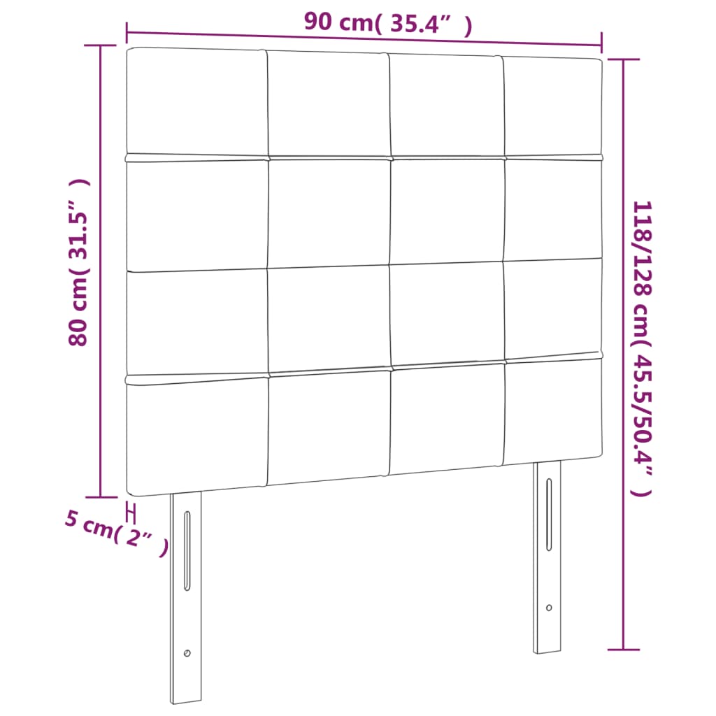 Posteljno vzglavje 2 kosa črno 90x5x78/88 cm blago