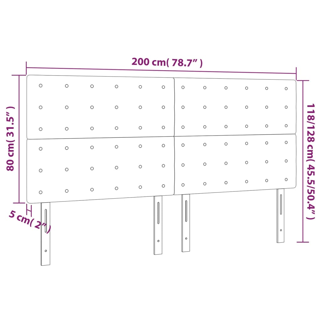 Posteljno vzglavje 4 kosa siv 100x5x78/88 cm umetno usnje