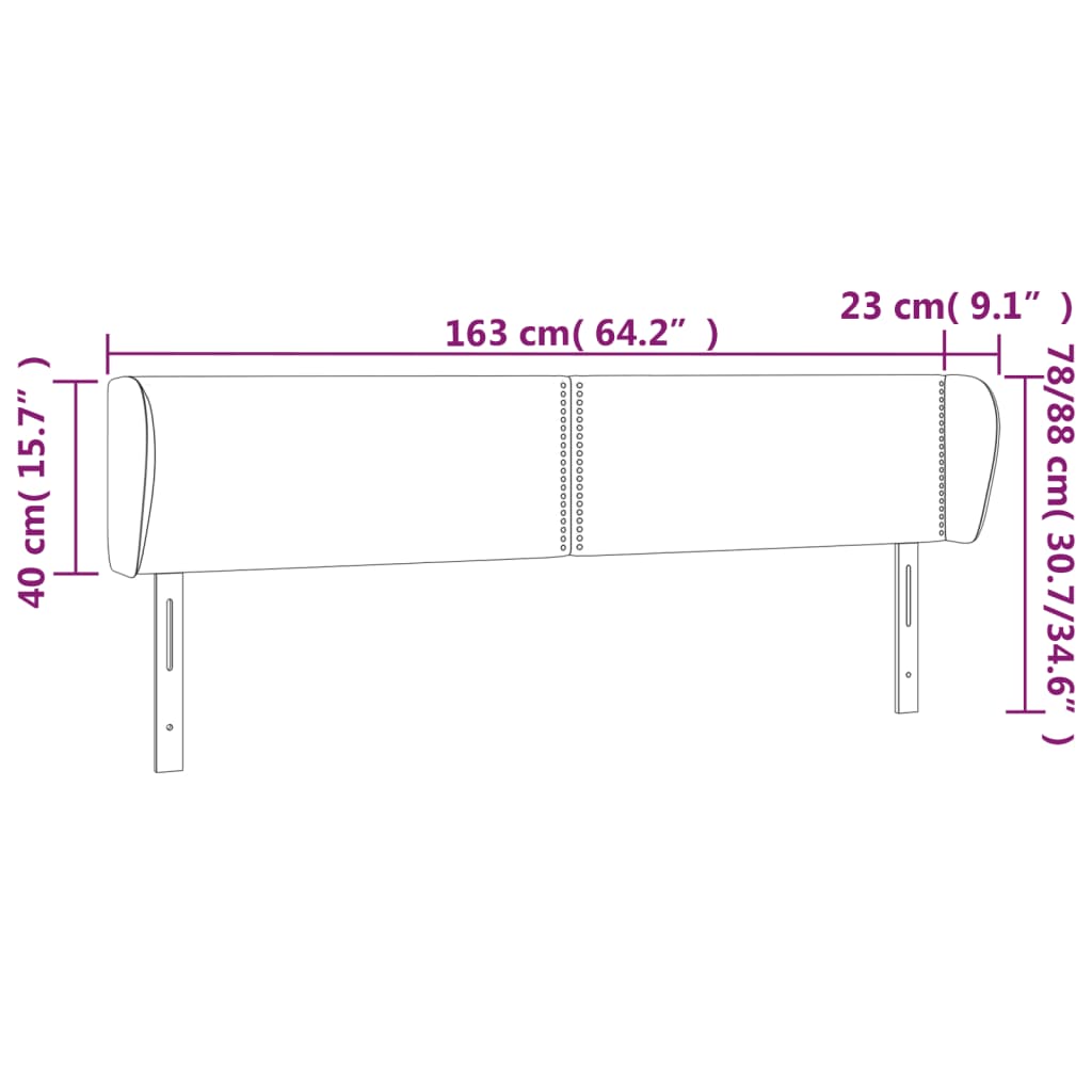 Vzglavje z ušesi temno modro 163x23x78/88 cm žamet