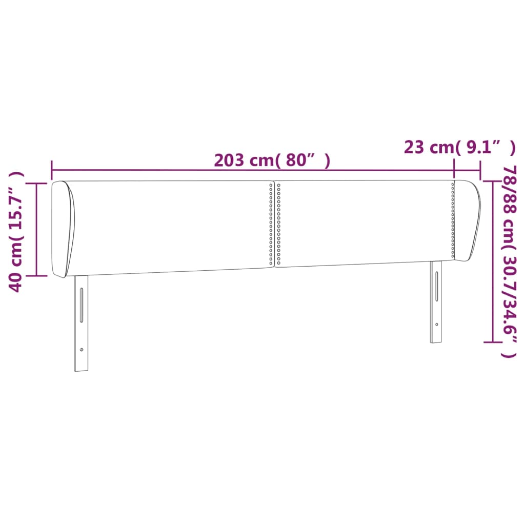 Vzglavje z ušesi temno modro 203x23x78/88 cm žamet